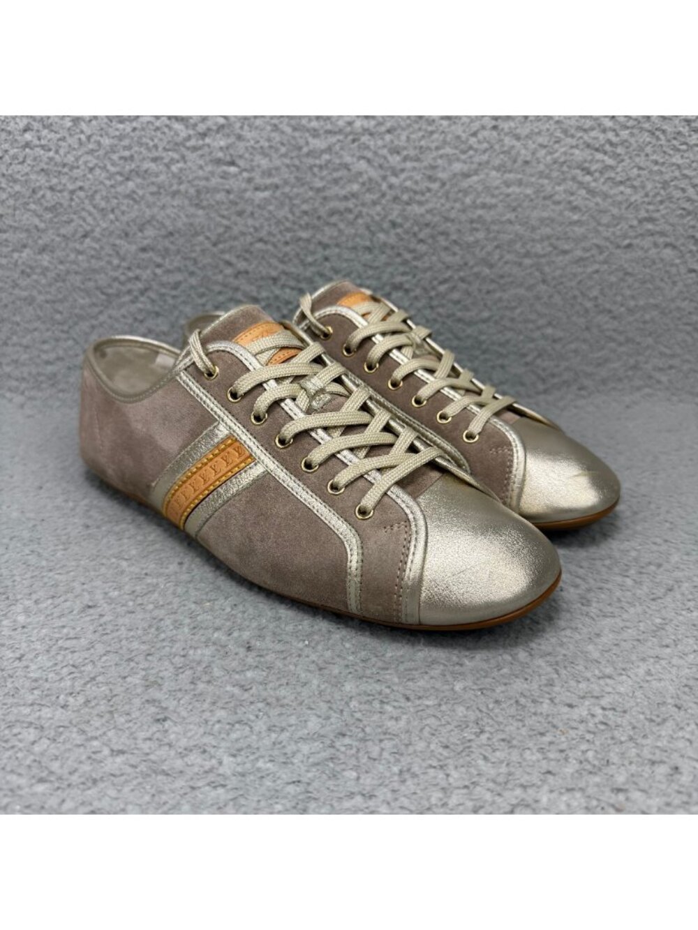 Louis Vuitton Shoes Womens 8.5 / IT 38.5 Metallic Grey Suede Monogram Sneakers